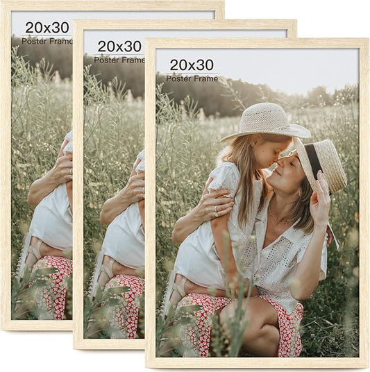 Momentworth 20x30 Frame Set of 3, Natural Wood Grain 20x30 Poster Frame for Gallery Wall Mounting (3 Pack,Natural)