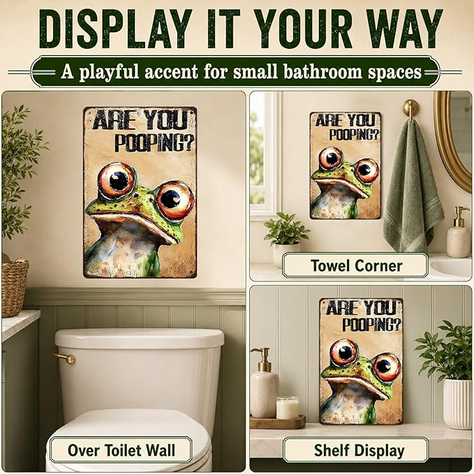 Are You Pooping Frog Sign Funny Bathroom Decor Metal Wall Art For Toilet Restroom Washroom 8x12 Inch