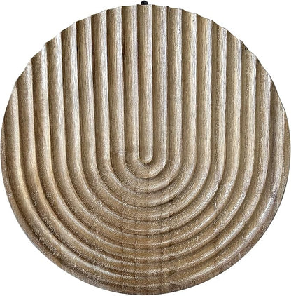 Musanpou Hand-carved Round Art Decor for Home and Living Room Wall Simple Wooden Farmhouse Wall Decor (Natural)