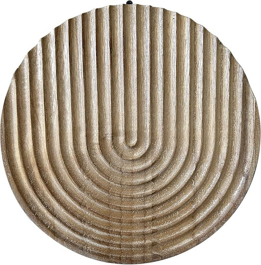 Musanpou Hand-carved Round Art Decor for Home and Living Room Wall Simple Wooden Farmhouse Wall Decor (Natural)