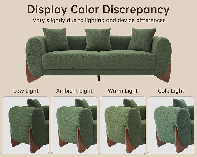 Morden Fort Sherpa Boucle Couch Armchair Single, Modern Sofa Upholstered Deep Chair with Soft Throw Pillow Skin-Friendly Minimalist Accent Chair Compatible with Sofa Set Couch for Living Room, Green