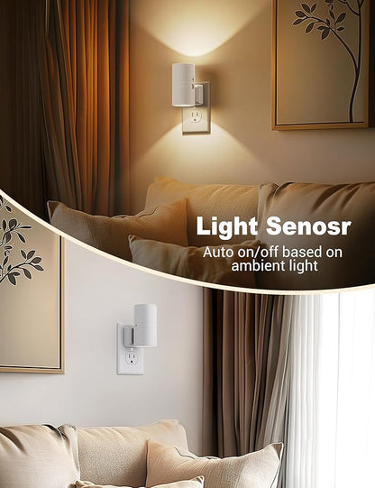 JandCase Night Lights Plug into Wall, Dimmable Night Light Plug in, Modern Night Light Dusk to Dawn Light Sensor, Warm White 3000K, 0-100LM Adjustable Brightness Nightlight for Hallway Bedroom, 4 Pack
