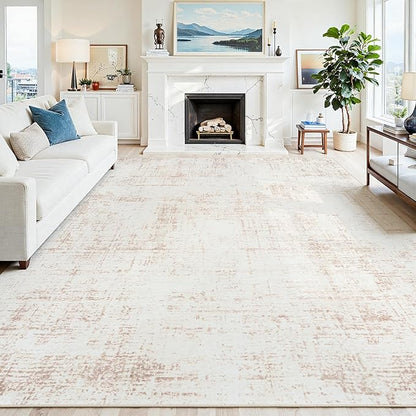 8x10 Area Rugs for Living Room Washable Rug: Anti-Skid Abstract Modern Living Room Rug Soft Thin Carpets Indoor Floor Non-Shedding Carpet for Bedroom Dining Farmhouse Nursery Home Office Beige White