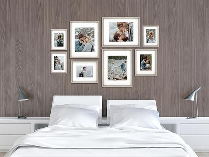 8 Pack Shadow Box Style Gallery Wall Frame Set – Deep Photo Frame Set with Mat for 8x10, 5x7 and 4x6 - Multiple Sizes Picture Frame Set for Wall Collage – Assorted Picture Frames for Wall (Gray)