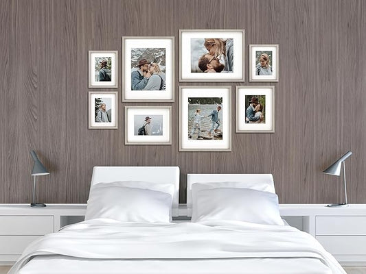 8 Pack Shadow Box Style Gallery Wall Frame Set – Deep Photo Frame Set with Mat for 8x10, 5x7 and 4x6 - Multiple Sizes Picture Frame Set for Wall Collage – Assorted Picture Frames for Wall (Gray)