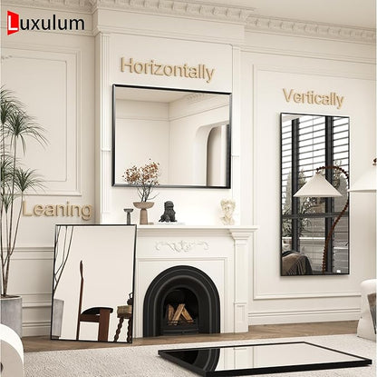 40" x 36" Matte Black Bathroom Mirror for Wall, Rectangular Beveled Vanity Mirror with Aluminum Alloy Frame, Right Angle Corner, HD Reflection, Horizontal or Vertical Mount