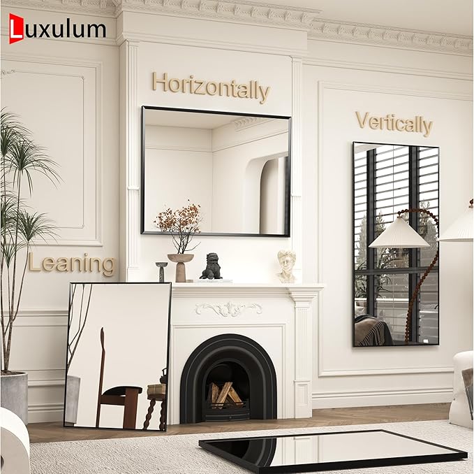 Matte Black Framed Bathroom Mirror 24"x 32", Rectangular Beveled Vanity Mirror with Aluminum Alloy Frame, Right Angle Corner, HD Reflection, Horizontal or Vertical Wall-Mounted