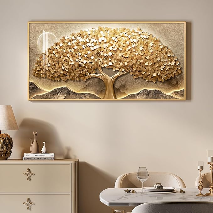Large Framed Gold Tree of Life Wall Art for Living Room, Modern Contemporary Golden Tree Painting Prints Artwork for Walls, Luxury Elegant Picture for Bedroom Kitchen Hallway Office Wall Decor, 30x60
