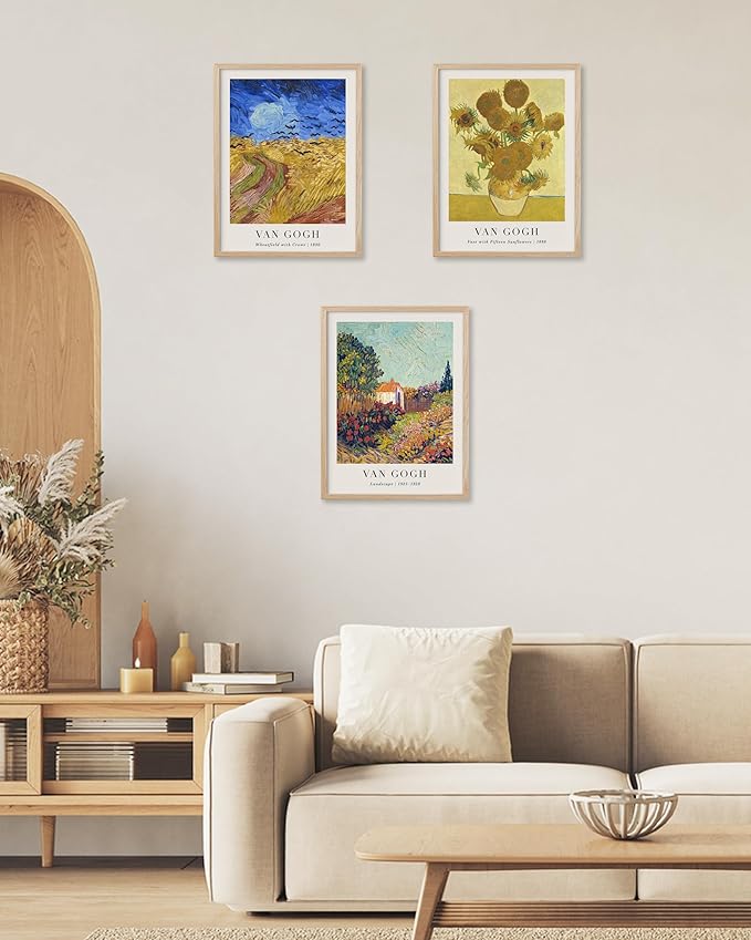 HesenDot Unframed Vincent Van Gogh Wall Art Prints Set of 3, 12x16in Classic Post-Impressionist Posters, Wheatfield and Sunflowers Canvas Print, Vintage Oil Painting Home Decor for Bedroom Living Room