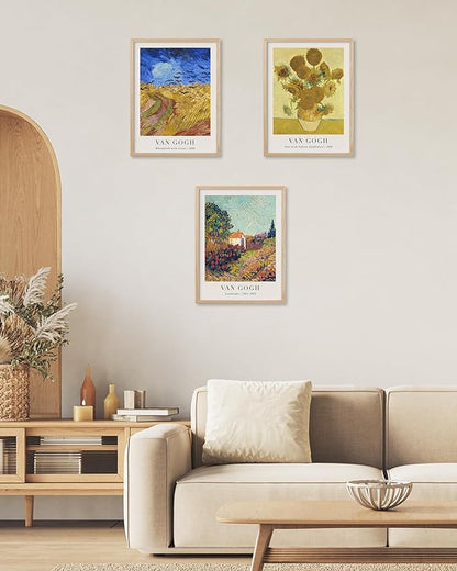 HesenDot Unframed Vincent Van Gogh Wall Art Prints Set of 3, 12x16in Classic Post-Impressionist Posters, Wheatfield and Sunflowers Canvas Print, Vintage Oil Painting Home Decor for Bedroom Living Room