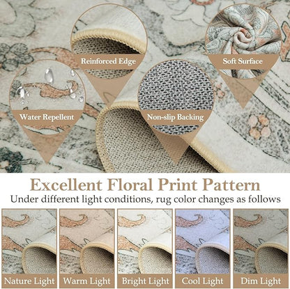 CAPALOCA Machine Washable Rugs Nursery Rug 8x10 Area Rugs Girl Non Slip Low Pile Water Repellent Soft Print Pattern for Bedroom Indoor Decor Kids Playroom Graygreen