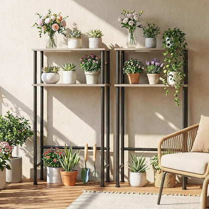 HOOBRO Narrow Console Table for Small Space, 15.7" Entryway Table with Storage, 2 Tier Sofa Table with 2 Shelves, Skinny Console Table for Entryway, Hallway, Living Room, Greige and Black BG40XG01