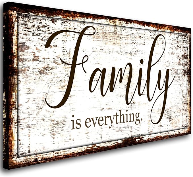 Family is Everything Wall Decor-Rustic Family Quote Print Canvas for Farmhouse-Family Signs Wall Art- Framed Artwork Wall Decoration for Living Room,Bedroom,Dining Room,Home Decor,Ready to Hang 20"x40"