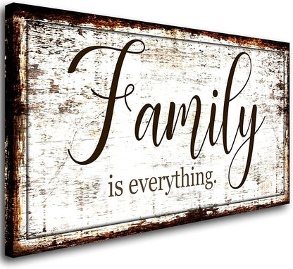 Family is Everything Wall Decor-Rustic Family Quote Print Canvas for Farmhouse-Family Signs Wall Art- Framed Artwork Wall Decoration for Living Room,Bedroom,Dining Room,Home Decor,Ready to Hang 20"x40"