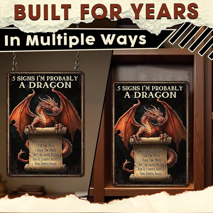 Dragon Decor Tin Sign Plaque 5 Signs I'm Probably A Dragon Rustic Metal Sign for Wall Art Retro Home Decor Medieval Castle Inspired 12x16Inch