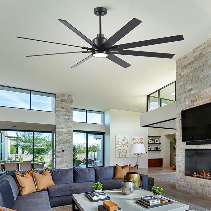 Rayqueen 72 Inch Large Ceiling Fans with Lights and Remote, Black Blades, 3CCT Dimmable LED, 6-Speed Reversible DC Motor, Ultra Quiet, 3 Timers for Living Room, Great Bedroom & Covered Outdoor