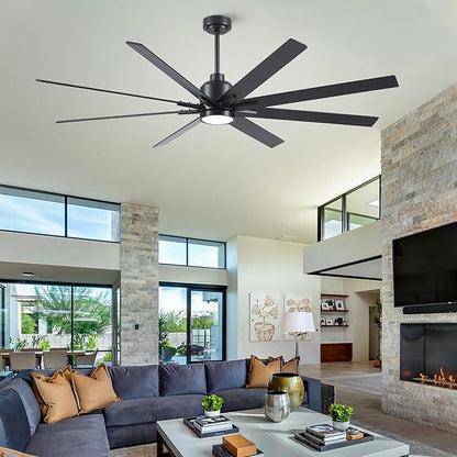 Rayqueen 72 Inch Large Ceiling Fans with Lights and Remote, Black Blades, 3CCT Dimmable LED, 6-Speed Reversible DC Motor, Ultra Quiet, 3 Timers for Living Room, Great Bedroom & Covered Outdoor