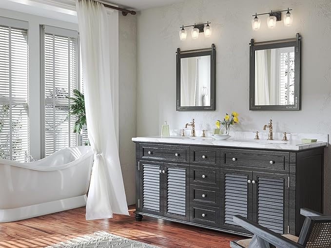 Farmhouse Bathroom Mirror, 22"x30" Black Farmhouse Mirror with Rustic Wood Framed, Barn Door Vanity Mirrors for Wall, Vintage Decorative Mirrors for Entryway,Living Room,Bedroom