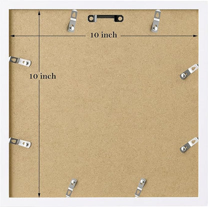 eletecpro 10x10 Picture Frames Set of 9 with Mat for 5x5 Photos or without Mat for 10x10, Square Gallery Wall Decor Collage for Picture Display, White Frame Set for Wall Hanging
