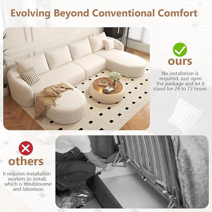 Settab 138.6" Modular Sectional Couches Luxury Modern Curved Back U-Shape Sofa Set with Ottoman,Minimalist Comfy Boneless Cloud Couch for Living Room Apartment,(Right Facing Chaise,White)