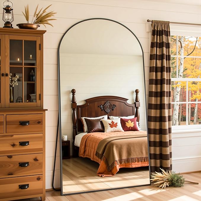 Full Length Mirror, 76"x44" Arched Full Body Mirror, Floor Mirrors with Stand, Body Mirrors Standing Hanging Leaning Against Wall,Aluminum Frame Mirrors for Bedroom Cloakroom,Living Room,Black