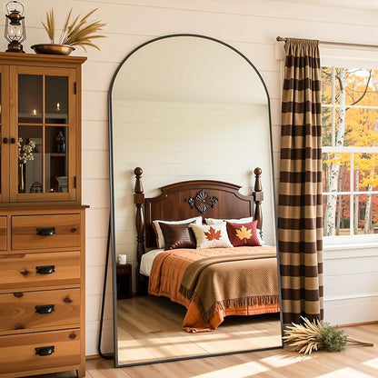 Full Length Mirror, 76"x44" Arched Full Body Mirror, Floor Mirrors with Stand, Body Mirrors Standing Hanging Leaning Against Wall,Aluminum Frame Mirrors for Bedroom Cloakroom,Living Room,Black