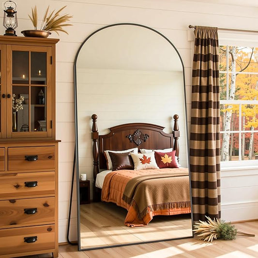 Full Length Mirror, 76"x44" Arched Full Body Mirror, Floor Mirrors with Stand, Body Mirrors Standing Hanging Leaning Against Wall,Aluminum Frame Mirrors for Bedroom Cloakroom,Living Room,Black