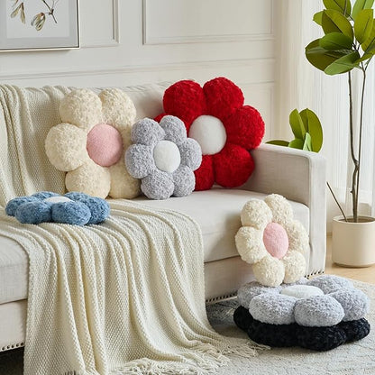 Flower Pillows, Decorative Throw Pillow with Soft Plush for Couch, Flower Shaped Pillow Home Decor Daisy Pillow for Bed (Grey Blue, 19.6 Inches)