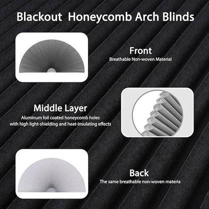 Arch Window Shade Blackout Cellular Shades Half Circle Moon Window Covering No Drill Honeycomb Cordless Blinds for Indoor Window Room Darkening Easy Install Light Blocking Blinds (1, Grey, 36x18inch)