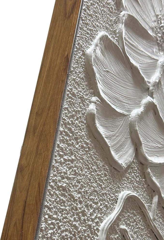 Boiee Art,24x36Inch Handmade Pure White Flower Framed Elegant Wall Art Textured Acrylic Canvas Artwork Abstract Floral Oil Paintings