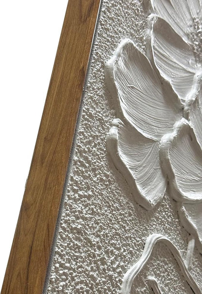 Boiee Art,24x36Inch Handmade Pure White Flower Framed Elegant Wall Art Textured Acrylic Canvas Artwork Abstract Floral Oil Paintings