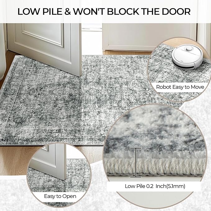 CAPALOCA Machine Washable Rugs Nursery Rug 7x9 Cute Girl Non Slip Low Pile Water Repellent Soft Print Pattern for Bedroom Indoor Decor Kids Playroom Grey