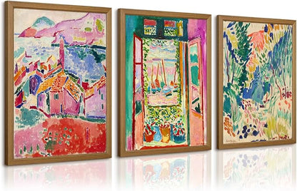 Henri Matisse Wall Art Prints Aesthetic Canvas Matisse Wall Decor Painting Colorful Matisse Wall Art Poster Boho Abstract Matisse Picture Artwork for Bedroom Living Room 12x16 Inch Framed Set of 3