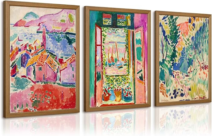 Henri Matisse Wall Art Prints Aesthetic Canvas Matisse Wall Decor Painting Colorful Matisse Wall Art Poster Boho Abstract Matisse Picture Artwork for Bedroom Living Room 16x24 Inch Framed Set of 3