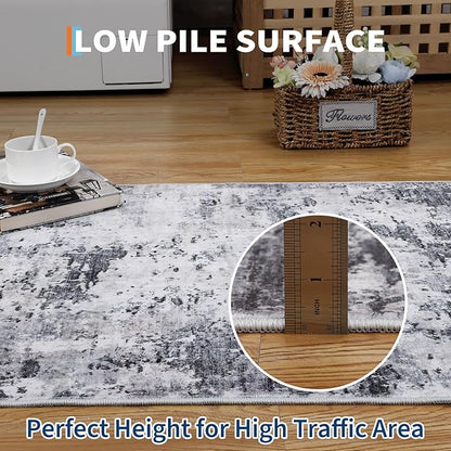 ROYHOME Modern Abstract Runner Rug 2x5 Washable Non Slip Stain Resistant Rug for Bedroom Living Room Non Shedding Low Pile Indoor Floor Cover,Grey