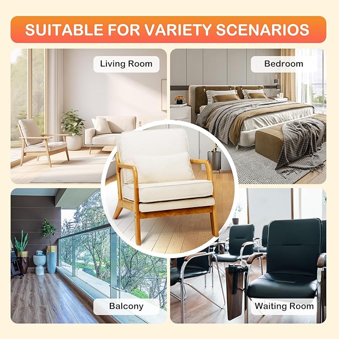 MALOL Accent Chair with Solid Wood Frame, Mid-Century Relaxing Armchair Lumbar Pillow& Soft Cushion, Reading Leisure Chair for Living Room, Bedroom, Waiting Room-Beige