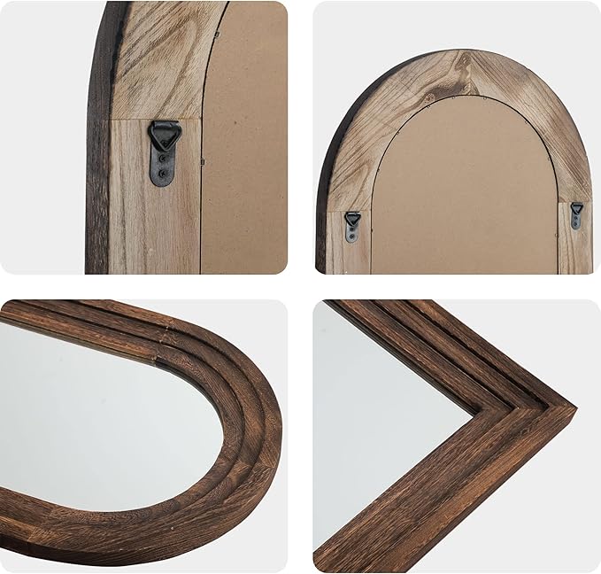 NeuType Arched Full Length Mirror, 65x22in Rustic Wood Frame Full Body Dressing Mirror, Wall-Mounted or Leaning Against Wall Standing Mirror, Farmhouse Decor for Bedroom Living Room, Charcoal Grilled