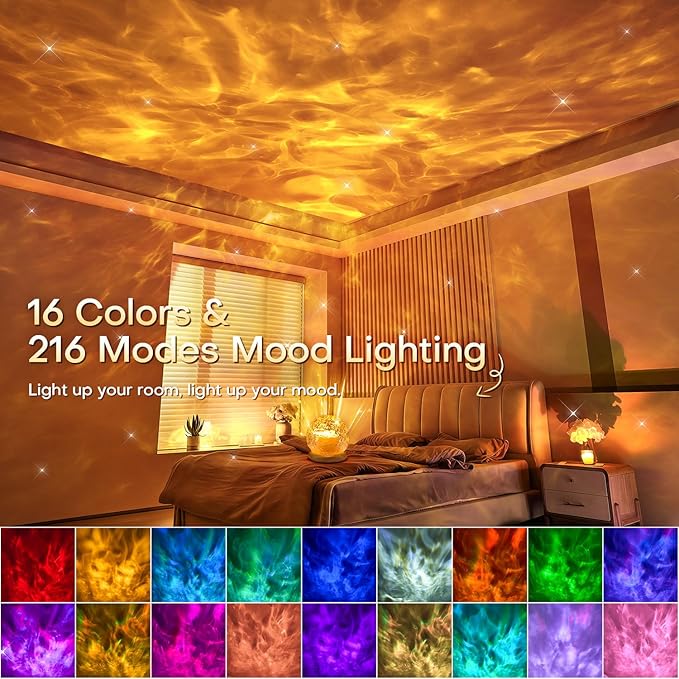 Mubarek Ambient Lighting, 216 Modes Mood Lighting, 3-in-1 Sunset Lamp & Ocean Lamp & Northern Lights Projector with Remote, Mothers Day Gift Ideas, Room Lights for Bedroom,13 Year Old Teen Girl Gifts