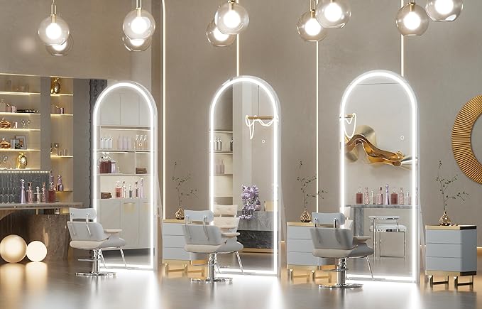 Hasipu 77" x 30" Led Mirror Full Length, Full Length Mirror with Lights Arch Design,Tempered Glass,Shatter-Proof, Dimming & 3 Color Modes for Bedroom Cloakroom-UL