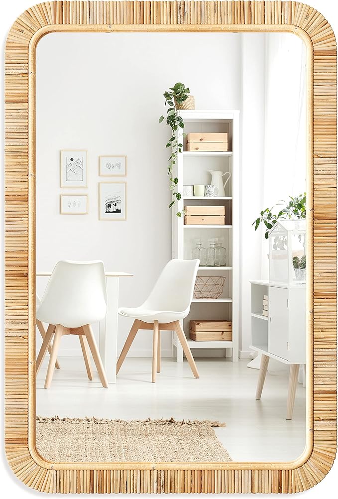 Barnyard Designs Rectangular Rattan Wall Mirror, Natural Tan Woven Rattan Frame, Indoor Decorative Mirror for Bedroom Living Room Entryway (20" x 30", Rectangular)