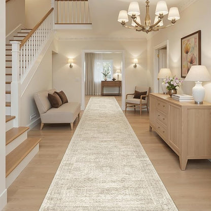 Soalmost Hallway Runner Rug 3x16 - Vintage Non Slip Washable 16ft Kitchen Runner for Entrance Soft Long Carpet Runners for Living Room Bedroom Dining Room, Beige