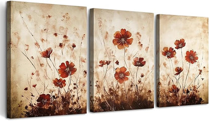 TTHYUEWS Boho Wall Decor For Living Room Large Canvas Wall Art For Bedroom Office Decorations Flowers Watercolour Paintings Abstract Wall Pictures Artwork Modern Home Decor 3 Piece Ready To Hang