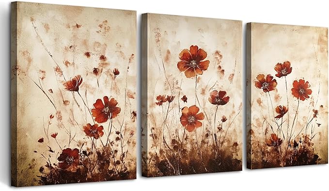 TTHYUEWS Boho Wall Decor For Living Room Large Canvas Wall Art For Bedroom Office Decorations Flowers Watercolour Paintings Abstract Wall Pictures Artwork Modern Home Decor 3 Piece Ready To Hang