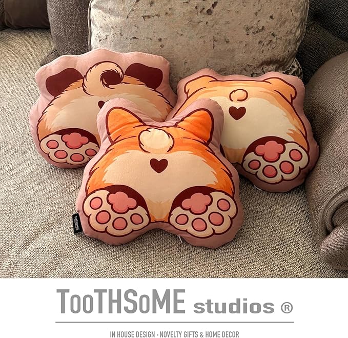 Toothsome Studios Corgi Dog Shape Butt Pillow, Polyester Cotton Stuffed Throw, Novelty Animal Design, Multi-Color, 12 Inches (Corgi)