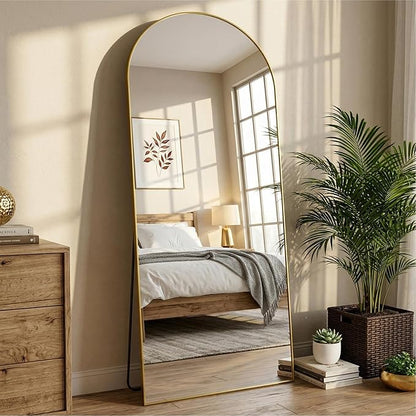 Arched Full Length Mirror 71 x 28 Inch, Full Body Mirror with Stand, Standing Hanging or Leaning Against Wall, Metal Frame Floor Mirror for Bedroom, Living Room, Cloakroom,Gold