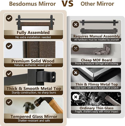 Besdomus Bathroom Rustic Wall Mirror: 24"x36" Brown Barn Door Farmhouse Solid Cedar Wood Frame - Wall Vanity Mirror for Bathroom/Entryway/Bedroom - Home Decor for Modern Farmhouse Enthusiasts