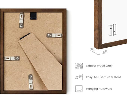 HAUS AND HUES 6x8 Walnut Oak Wooden Picture Frame - Set of 6 6x8 Poster Frame - Premium Oak, Vertical Hang, Shatterproof Plexiglass - Ideal for Home, Room, Office (6x8-inch, Walnut, Set of 6)