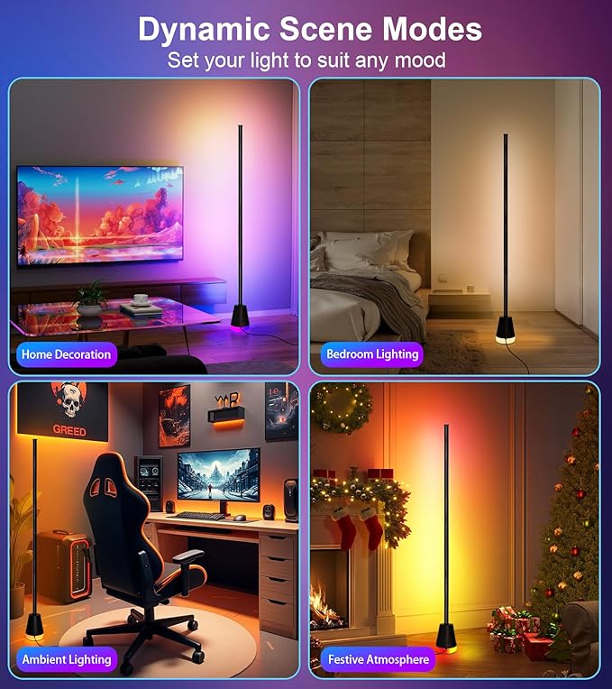 Ericlin Corner Floor Lamp, Smart RGB LED Corner Lamp with App and Remote Control, 16 Million Colors & 68+ Scene, Music Sync, Timer Setting,Ideal Standing Lamp for Living Rooms,Bedrooms,Gaming Rooms