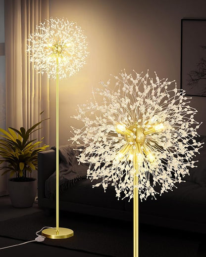 Crystal Floor Lamp, 69'' Modern Floor Lamp for Living Room, Standing Lamp with On/Off Foot Switch, Metal Tall Lamps with 659 PCS K9 Crystals, Gold Pole Living Room Lights (Gold/8) Bulbs NOT Included