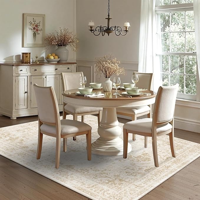 6x9 Vintage Washable Area Rugs Boho Medallion Large Distressed Retro Accent Carpet Floral Non-Slip Soft Low Pile Indoor Throw Rug for Living Room Bedroom Dining Room Office Kitchen, Beige